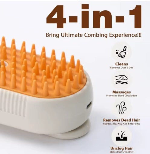 Cepillo 4 en 1 con Rociador para Mascotas Recargable | Desenreda, Limpia y Refresca